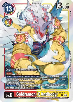 Goldramon (X Antibody) — Pre-Release Pack Beginning Observer #BT16-014 · Digimon