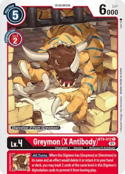 Greymon (X Antibody) — Tamer Battle Pack 18 #BT9-012 · Digimon