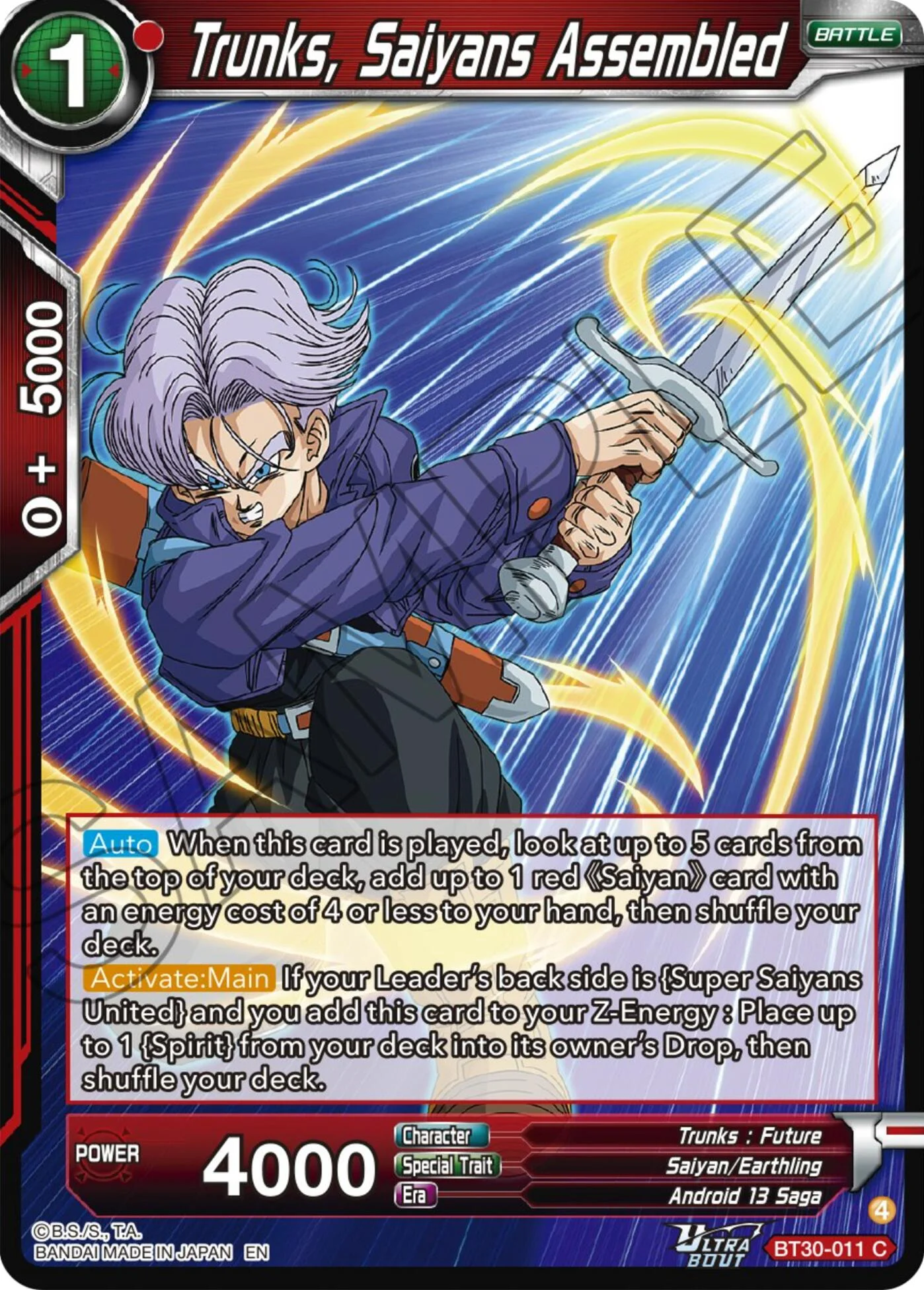 Trunks, Saiyans Assembled 「BT30-011」「EN」