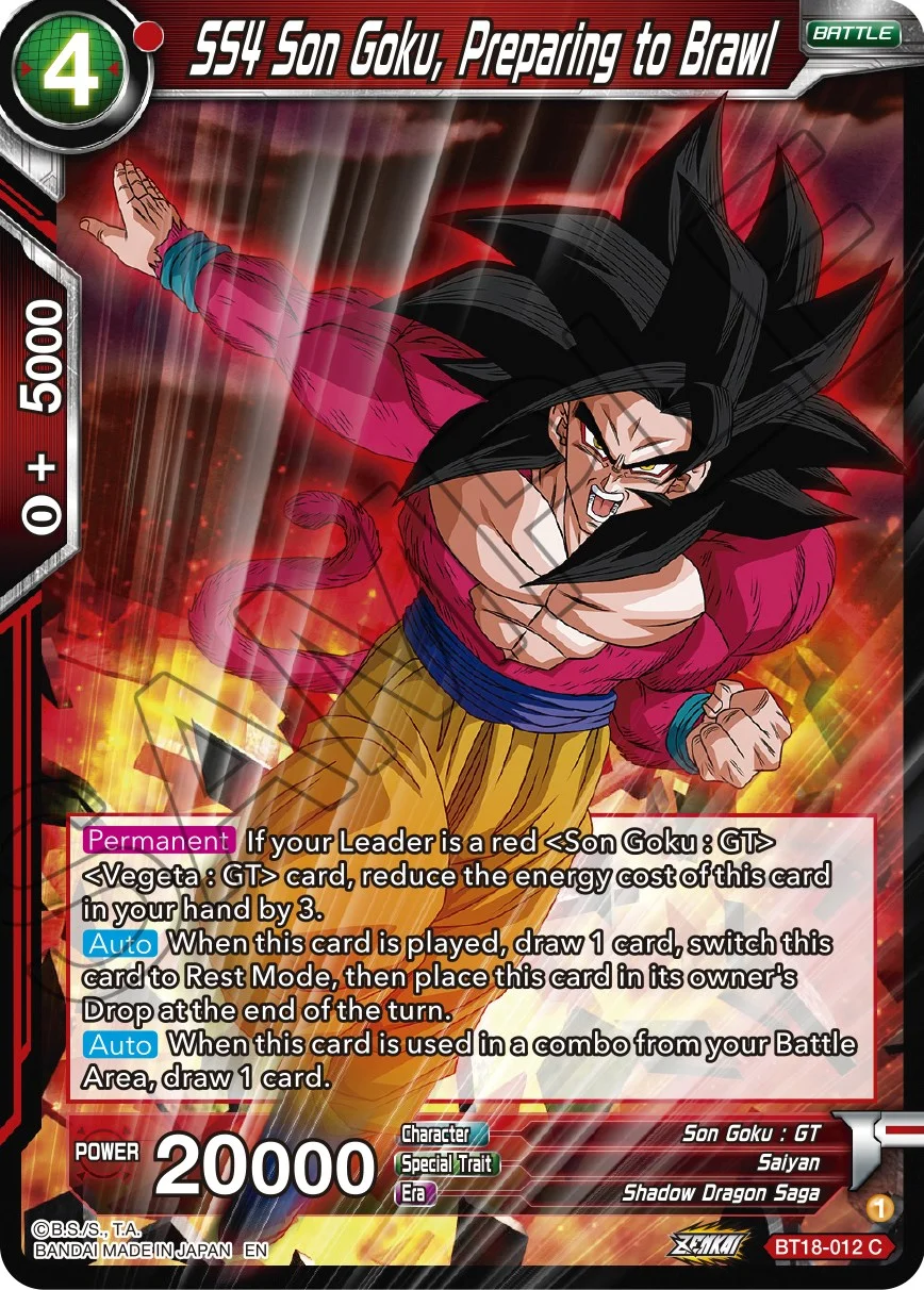 SS4 Son Goku, Preparing to Brawl 「BT18-012」「EN」
