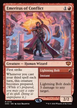 Emeritus of Conflict // Lightning Bolt #113p · Magic: The Gathering
