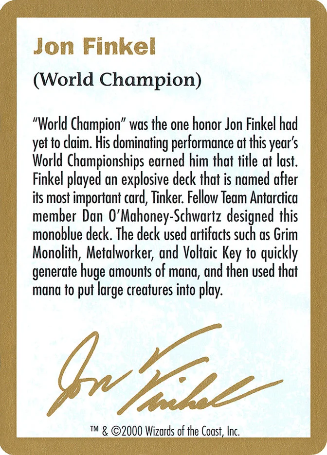 Jon Finkel Bio 「WC00/jf0a」「EN」