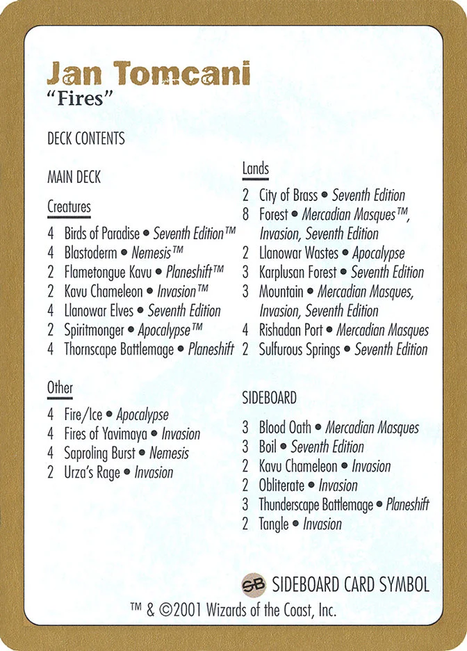 Jan Tomcani Decklist 「WC01/jt0b」「EN」