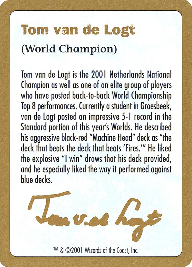 Tom van de Logt Bio (2001) 「WC01/tvdl0a」「EN」