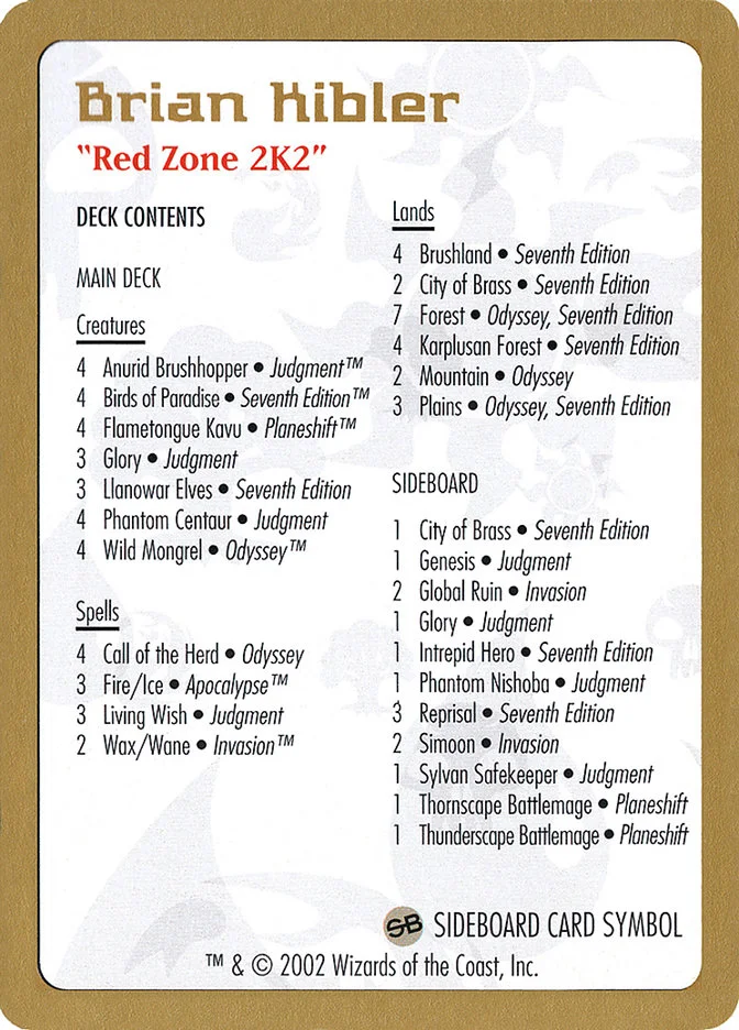 Brian Kibler Decklist 「WC02/bk0b」「EN」