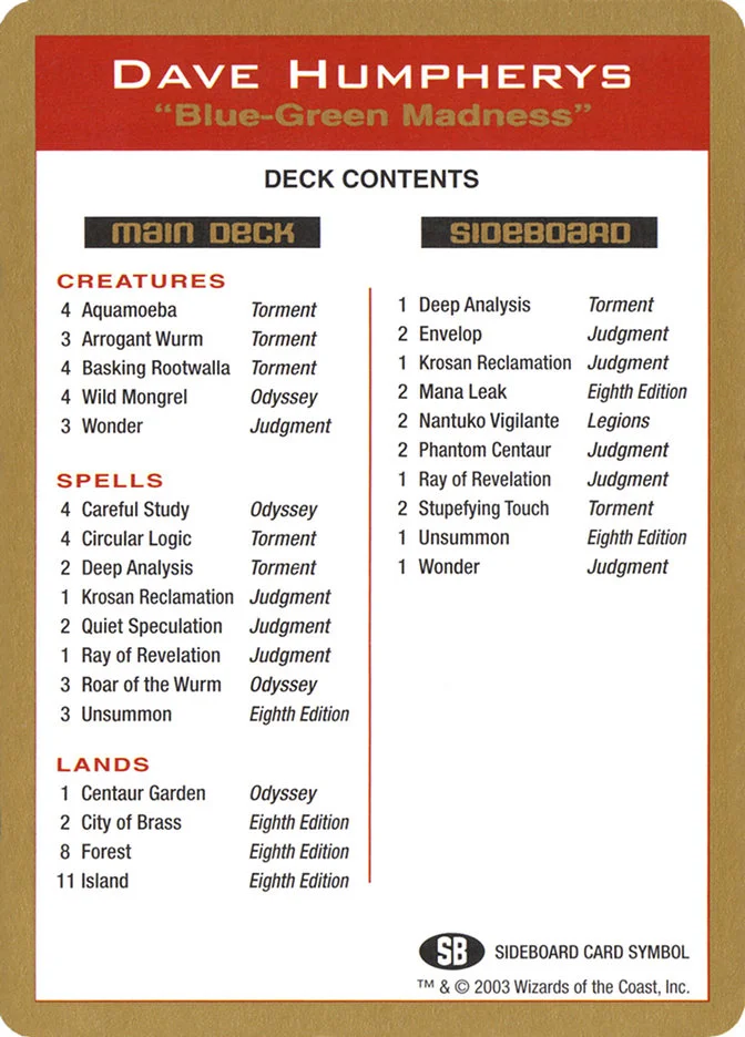 Dave Humpherys Decklist 「WC03/dh0b」「EN」