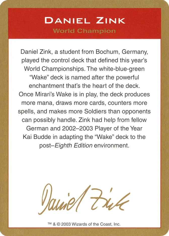 Daniel Zink Bio 「WC03/dz0a」「EN」
