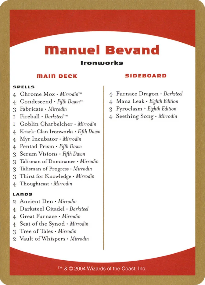 Manuel Bevand Decklist 「WC04/mb0b」「EN」