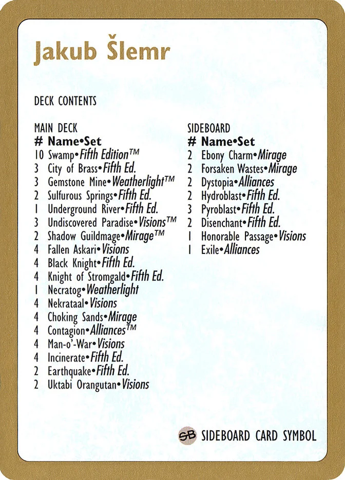 Jakub Šlemr Decklist 「WC97/js0b」「EN」