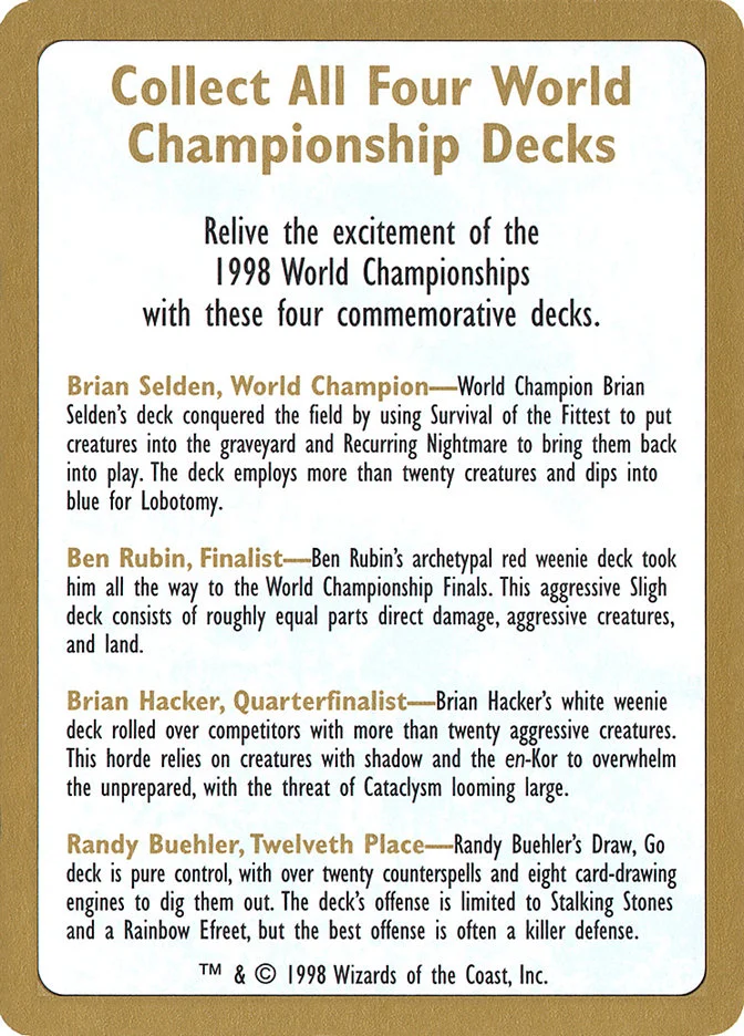 1998 World Championships Ad 「WC98/0」「EN」