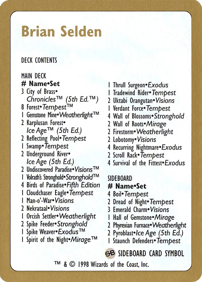 Brian Selden Decklist 「WC98/bs0b」「EN」