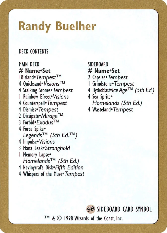 Randy Buehler Decklist 「WC98/rb0b」「EN」