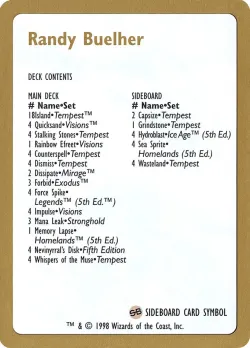 Randy Buehler Decklist #rb0b · Magic: The Gathering