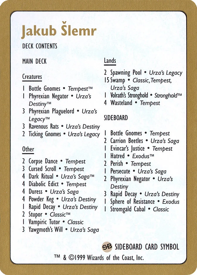 Jakub Šlemr Decklist (1999) 「WC99/js0b」「EN」