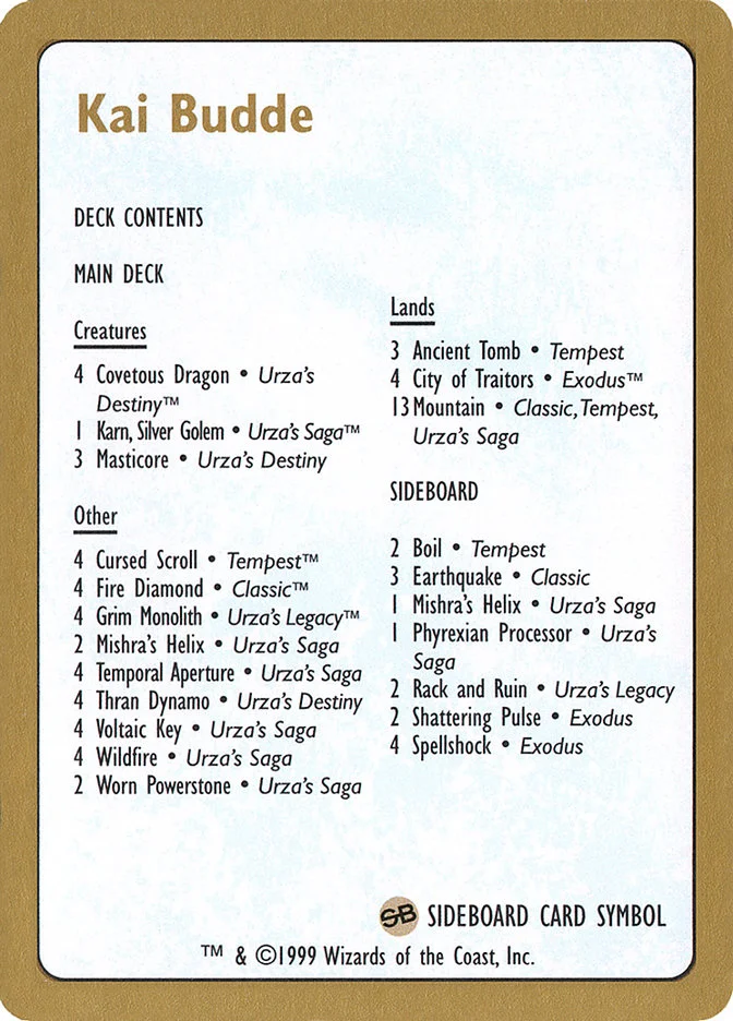 Kai Budde Decklist 「WC99/kb0b」「EN」
