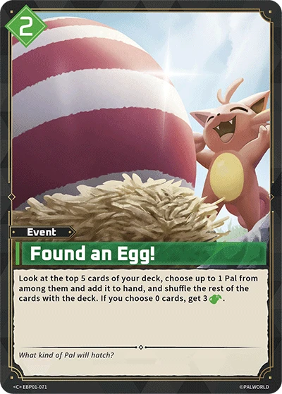 Found an Egg! #EBP01-071 · Palworld TCG