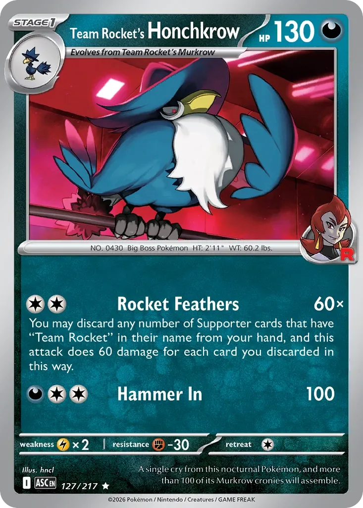 Team Rocket's Honchkrow 「ASC 127/217」「EN」