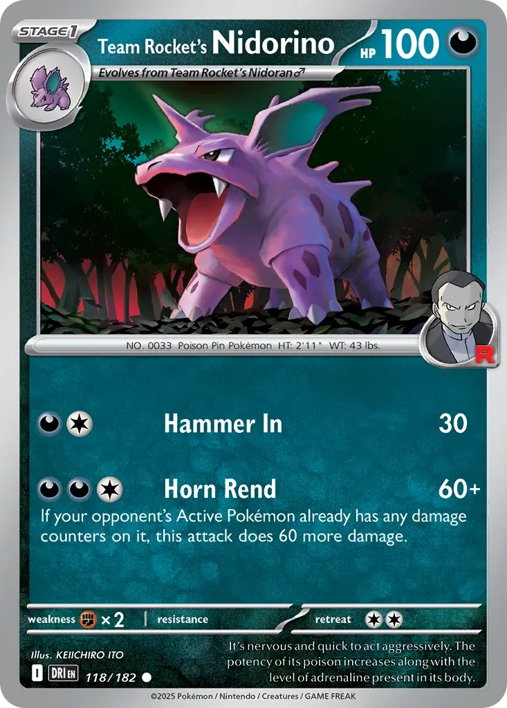 Team Rocket's Nidorino 「DRI 118/182」「EN」