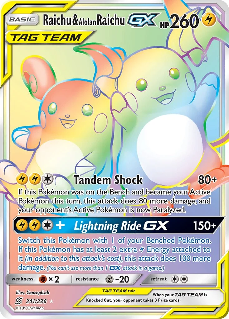 Raichu & Alolan Raichu-GX 「UNM 241/236」「EN」