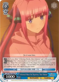 Informed About the Departure, Nino Nakano #5HY/W83-TE29 · Weiss Schwarz